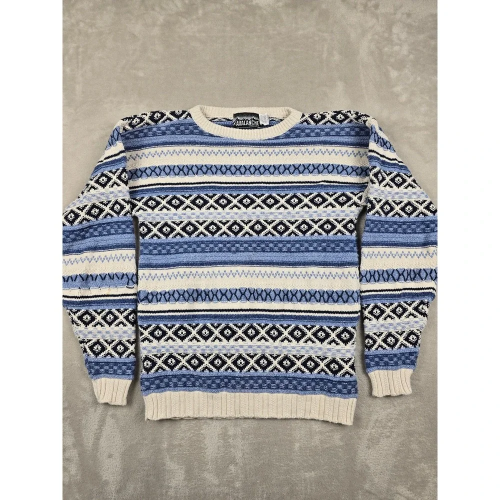 Vintage‎ Avalanche Sweater Youth XL Blue Fair Isle Knit Crewneck USA Made *Read
